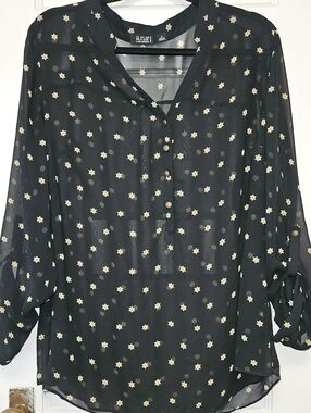 a.n.a Black Sheer Blouse with Gold Star Print